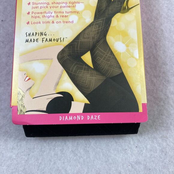 Star Power By Spanx Women Size B Shaping Tights Black Patterned Diamond Daze NWT - Picture 4 of 7